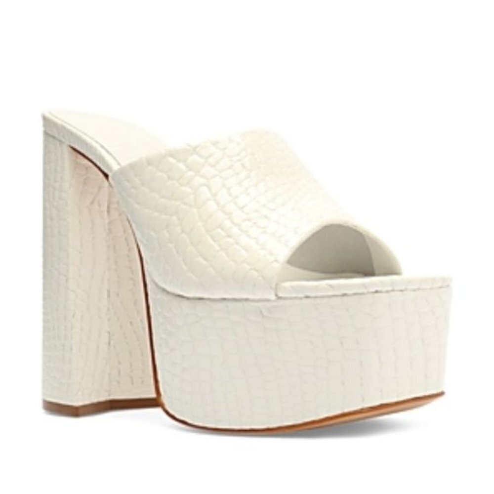 Schutz Womens Darah Platform Croc Print White Mules Slip On-Shoes Size: 10 NIB